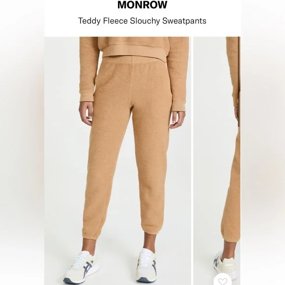 Monrow Teddy Fleece Slouchy Sweatpants in Latte color jogger sweat - Picture 11 of 12